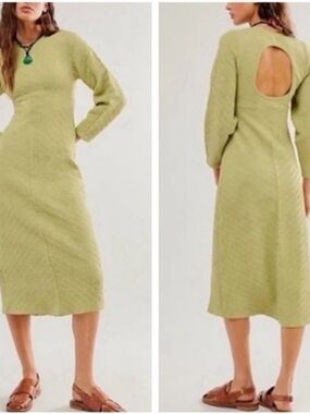 Free People Olive Green Maxi Dress with Front Keyhole